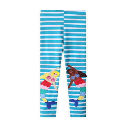 Kids Slim Fit Embroidered Leggings Cotton Casual Pants