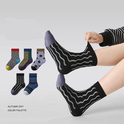 Kids Dot Colorblock Seamless Cotton Sport Socks