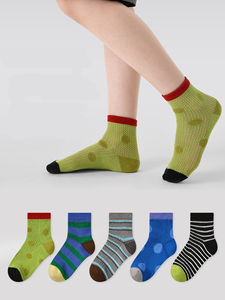 Kids Cotton Mesh Stripe Cartoon Breathable Socks