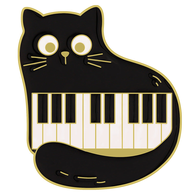 Cool Cartoon Black Cat Piano Brooch Cute Animal Lapel Pin