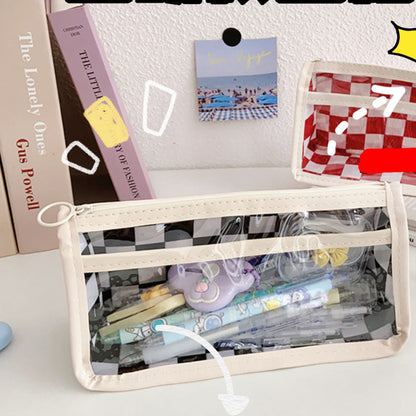 Pencil Pouch Checkerboard Transparent Student Organizer