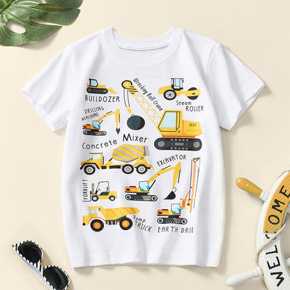 Cute Cartoon Crane Print Cotton T-Shirt for Boys