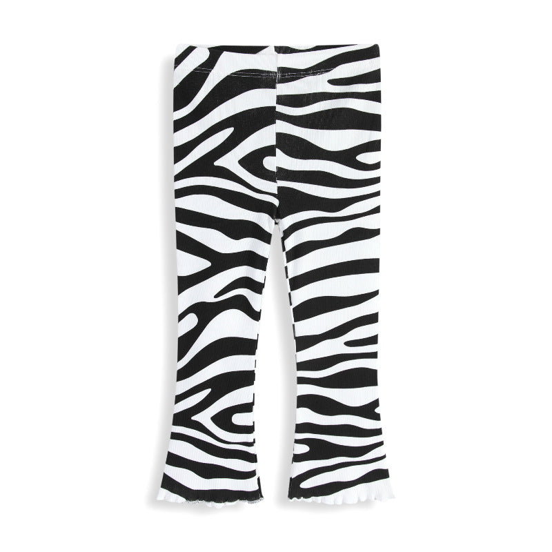 Girls' Zebra Print Flared Leggings Stylish Cotton Long Pants