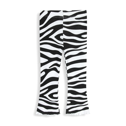 Girls' Zebra Print Flared Leggings Stylish Cotton Long Pants