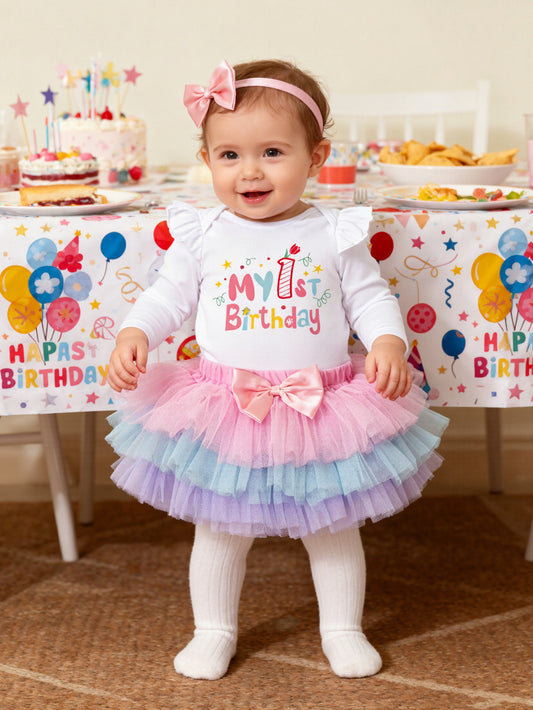 Baby Birthday Dress Set with Long Sleeve Bodysuit and Accessories