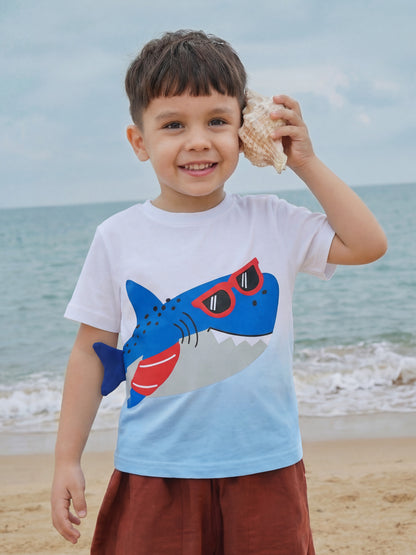 Shark Print Cotton Kids T-Shirt Casual Short Sleeve