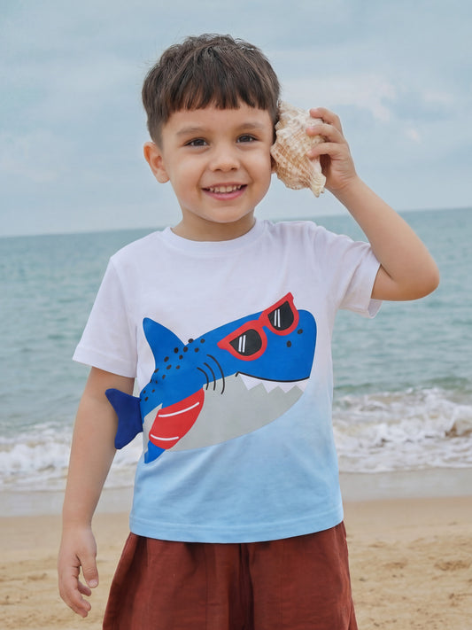 Shark Print Cotton Kids T-Shirt Casual Short Sleeve