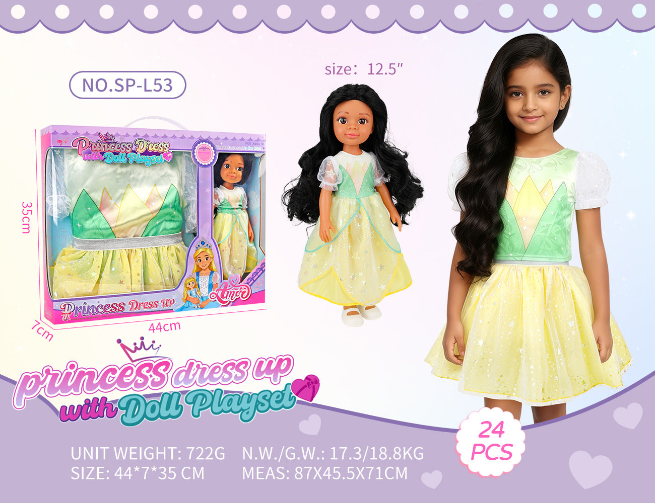 Princess Doll Dress-Up Playset - 32cm Rubber Doll Toy