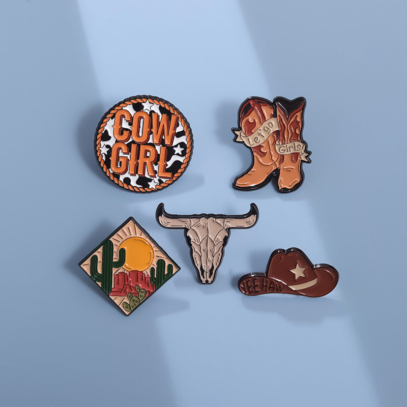 Brown Series Denim Hat Brooch Cute Versatile Travel Adventure Metal Badge Fashion Accessory