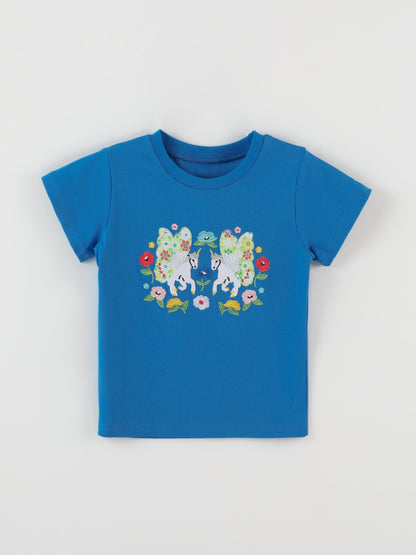 Unicorn Embroidered Short Sleeve T-Shirt for Girls
