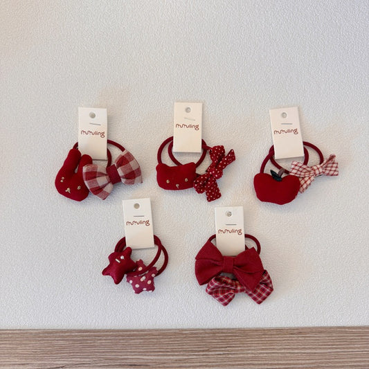 Red Bunny Hair Ties Festive Children Accessories