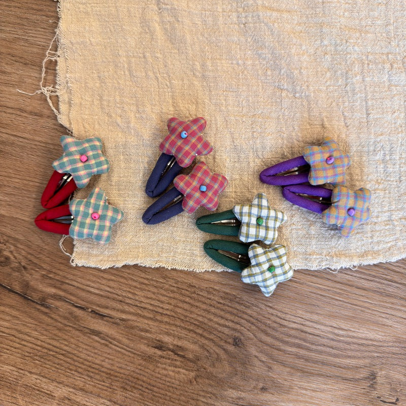 Star Pattern Fabric Hair Clips for Kids - Set of 2
