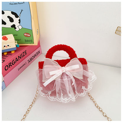 Cute Plush Red Children’s Handbag with Bow Design