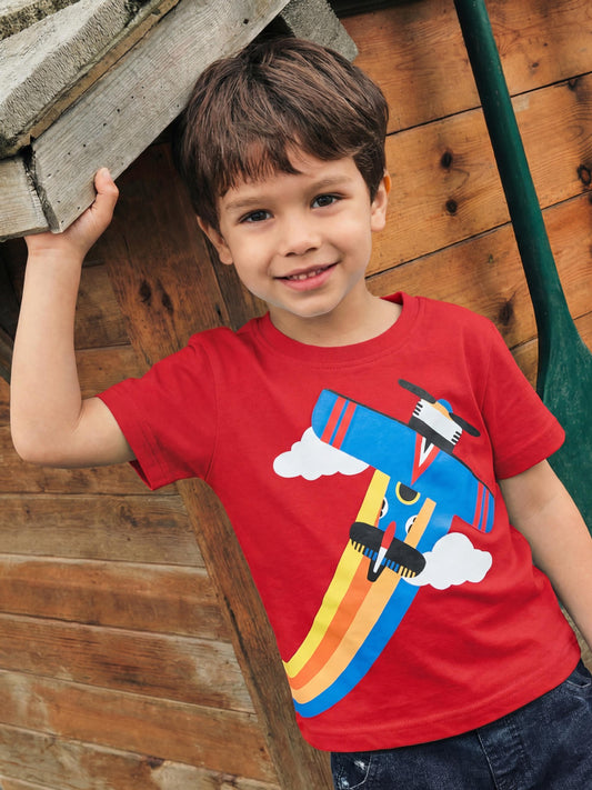 Trendy Airplane Print Short Sleeve T-Shirt for Boys
