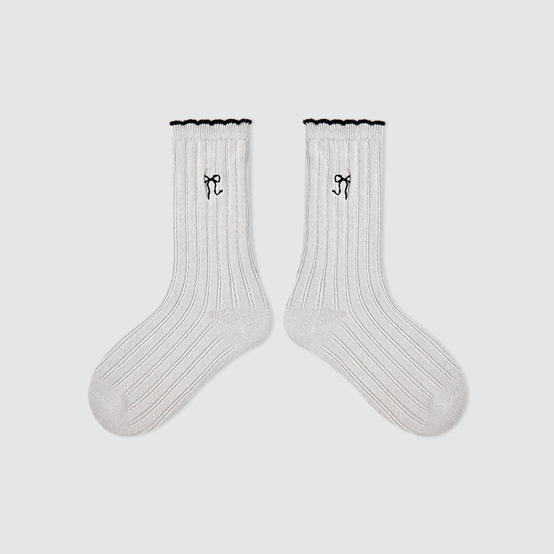 Kids Mid Calf Animal Embroidered Cotton Socks