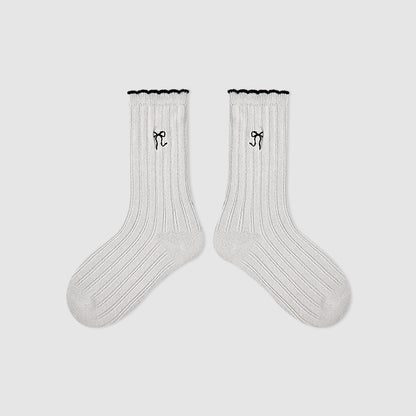 Kids Mid Calf Animal Embroidered Cotton Socks
