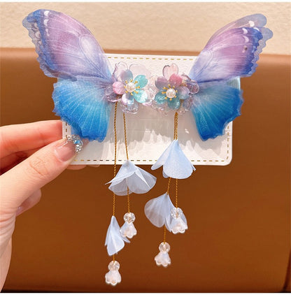 Children's Butterfly Pearl Hair Clips with Tassels