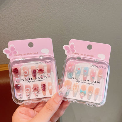 Cute Cartoon Long Nail Stickers with Heart Bow for Kids