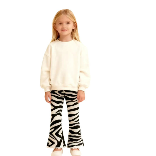 Girls' Zebra Print Flared Leggings Stylish Cotton Long Pants