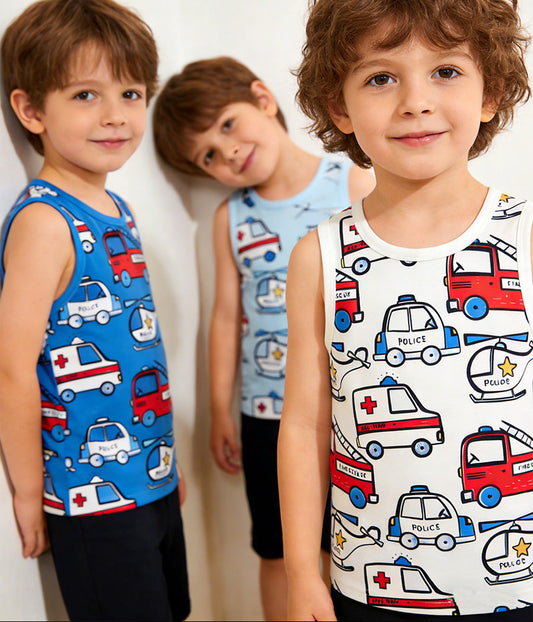 Cartoon Car Sleeveless Kids T-Shirt Soft Polyester Casual Top