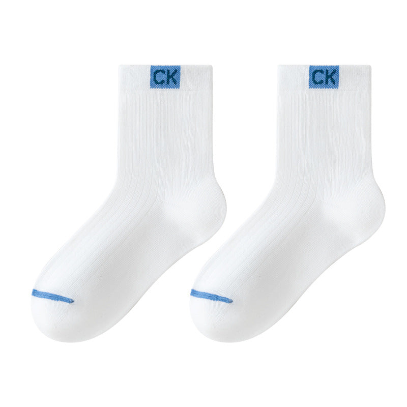 Solid Color Contrast Cotton Mid-Calf Socks for Kids