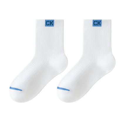 Solid Color Contrast Cotton Mid-Calf Socks for Kids
