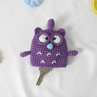 Cute Cartoon Owl Keychain Pouch Hand-Woven Cotton Bag