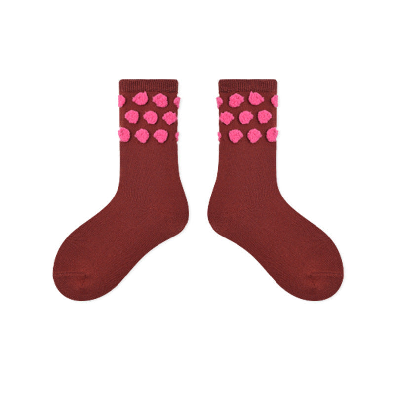 Kids Plush Polka Dot Mid Calf Socks Breathable