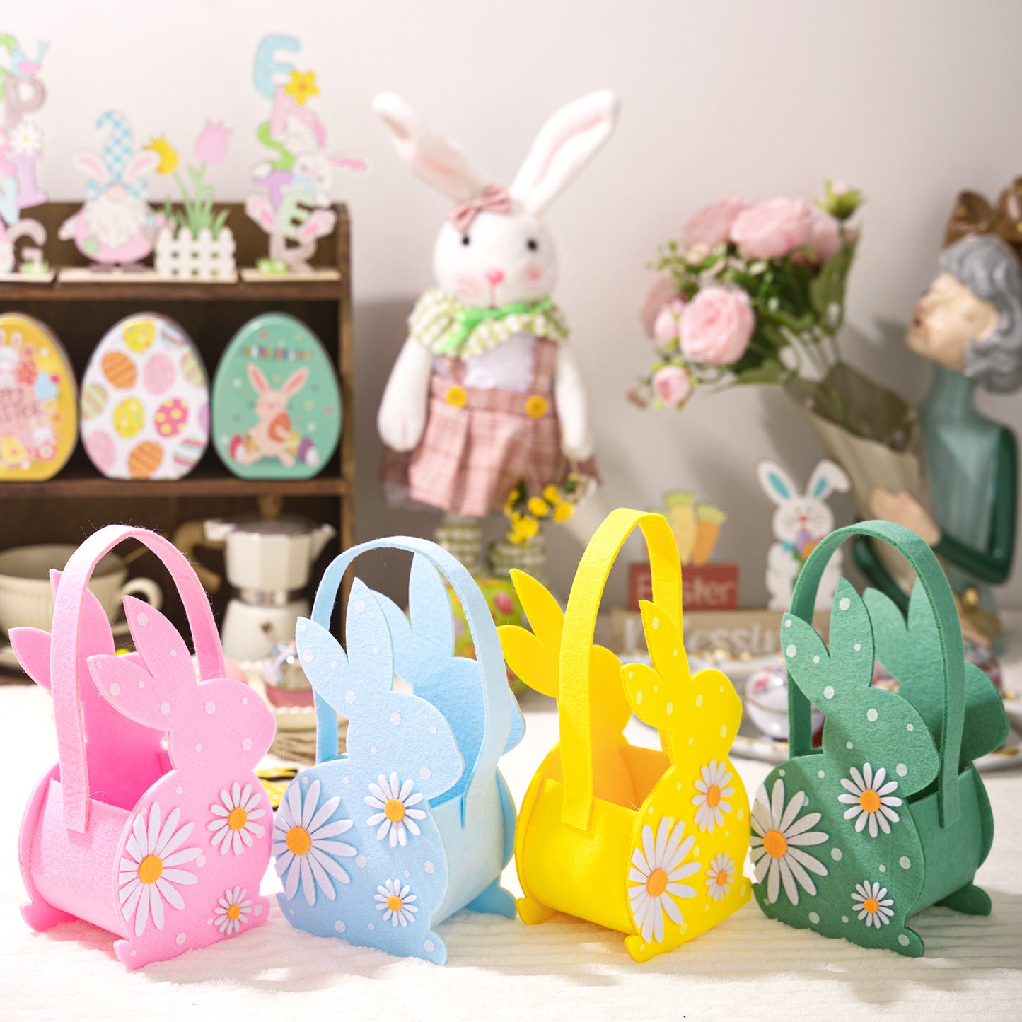 Easter Bunny 3D Felt Basket Cute Rabbit Tote Bag