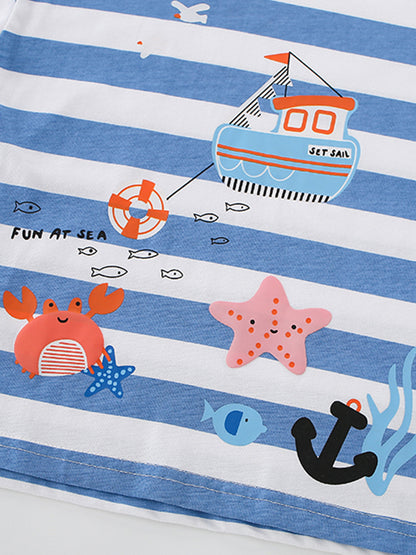 Kids Cartoon Ocean Print Casual Short Sleeve T-Shirt