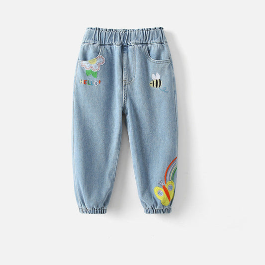 Casual Girls Denim Harem Pants with Elastic Waist