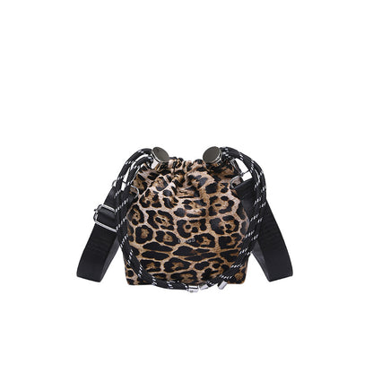 Trendy Drawstring Bucket Bag Leopard Print Mini Shoulder Bag