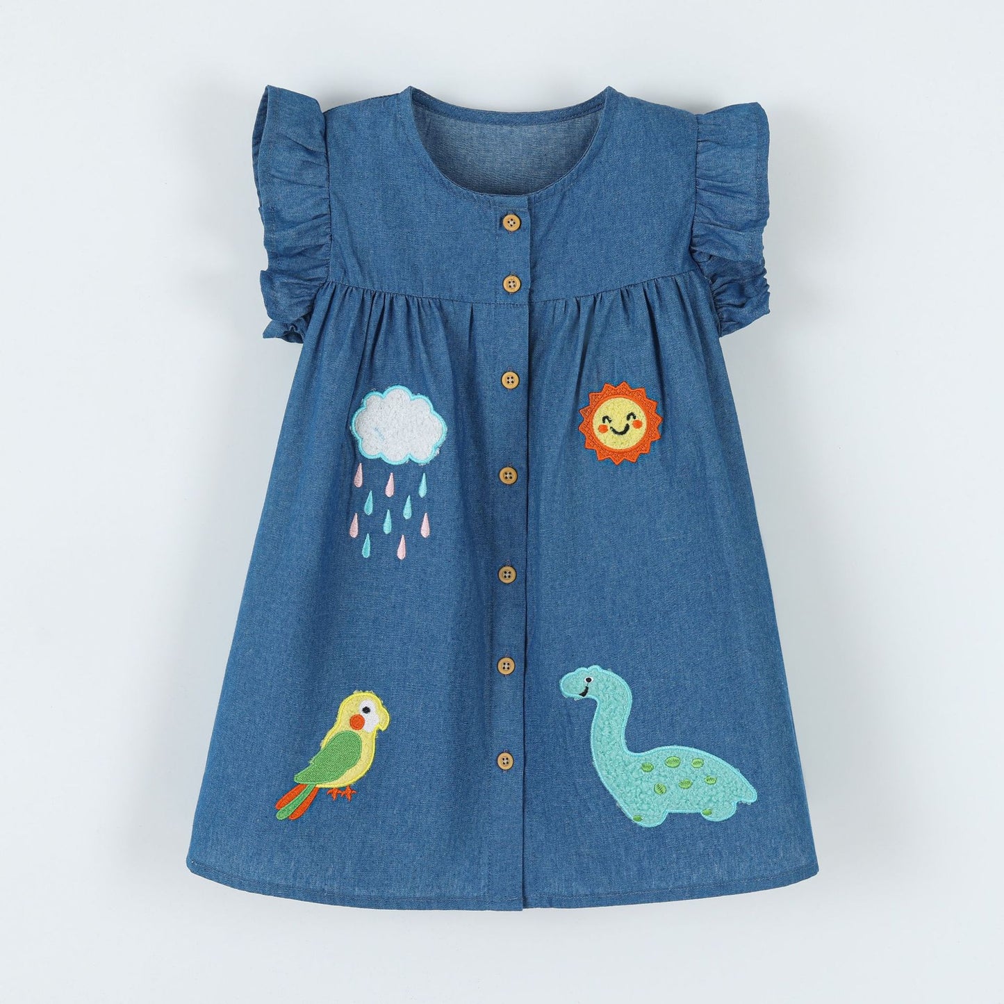 Trendy Denim A-Line Dress with Cute Floral Design