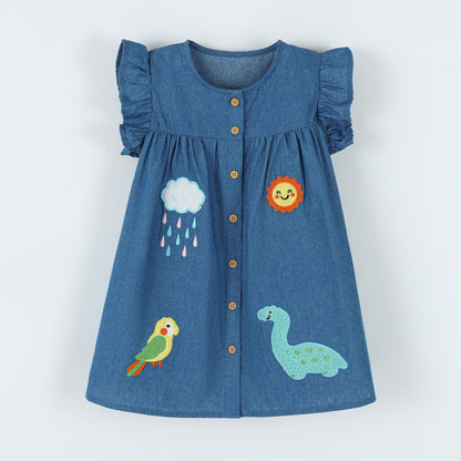 Trendy Denim A-Line Dress with Cute Floral Design