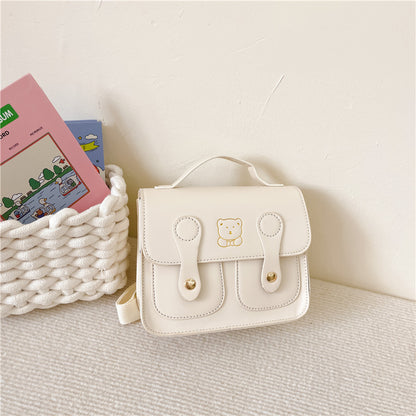 Trendy Retro Kids Backpack Cute Bear PU Double-Shoulder Bag