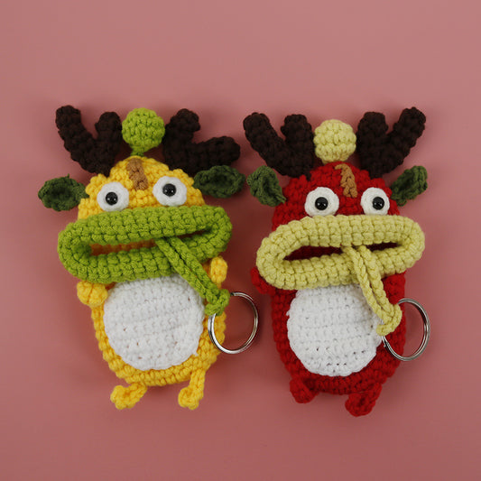Cute Hand-Woven Dragon Keychain Pouch with Earphone Cover