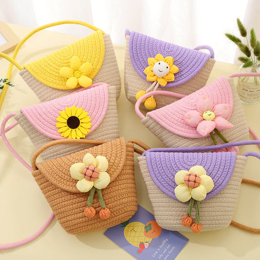 Floral Pattern Woven Handbag Cotton Casual Small Crossbody Bag