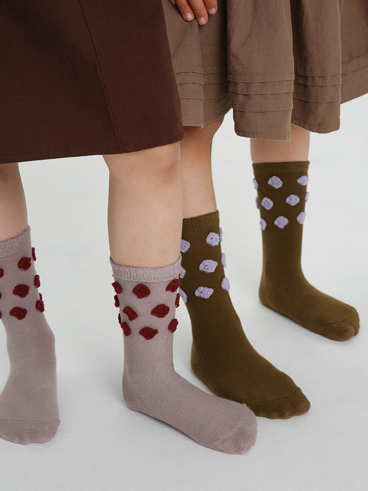 Kids Plush Polka Dot Mid Calf Socks Breathable