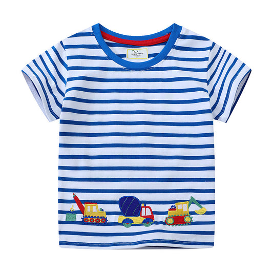 Kids Cartoon Excavator Embroidered T-Shirt