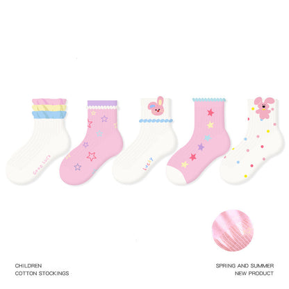 Kids Cotton Socks Cute Bunny Grid Breathable Mesh