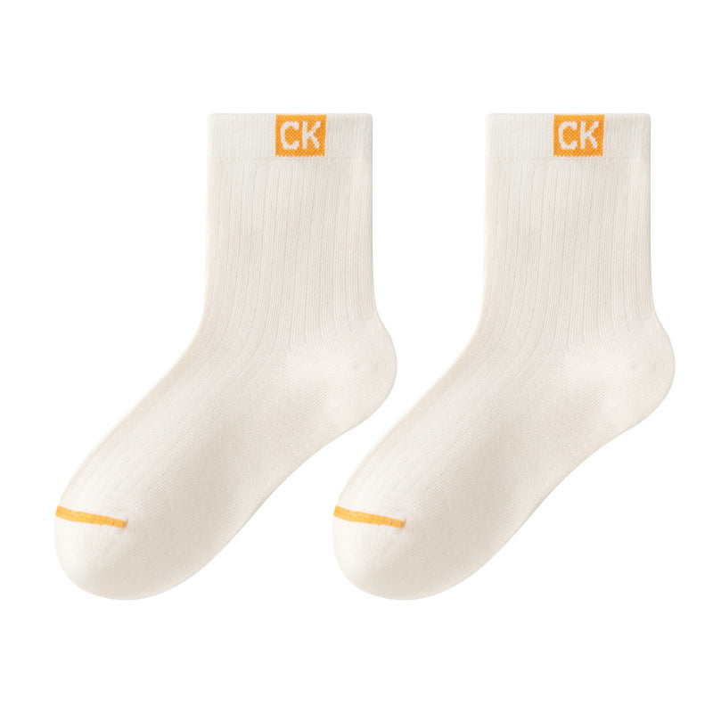 Solid Color Contrast Cotton Mid-Calf Socks for Kids