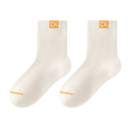Solid Color Contrast Cotton Mid-Calf Socks for Kids