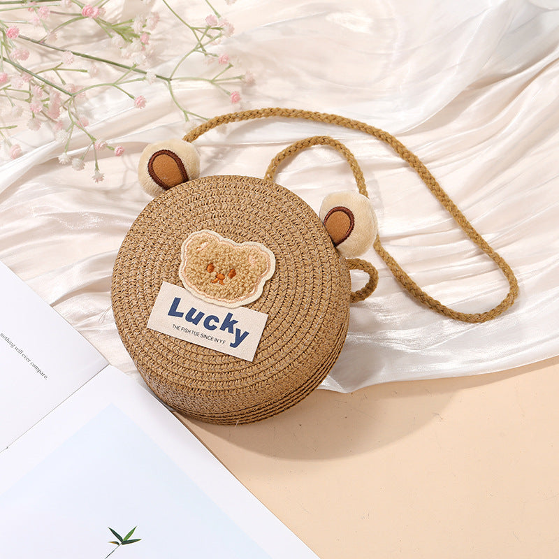 Cute Woven Straw Bag for Girls - Cartoon Design - Breathable Material - Casual Use