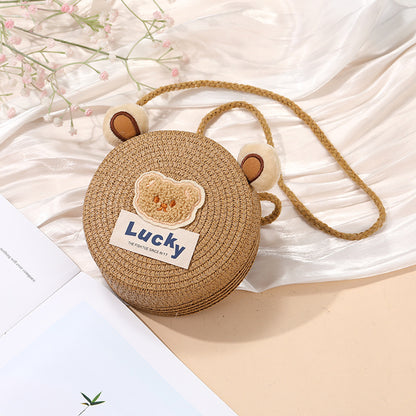 Cute Woven Straw Bag for Girls - Cartoon Design - Breathable Material - Casual Use