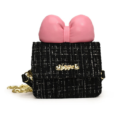 Sweet Bow Children's Shoulder Bag Plaid Fashion Style