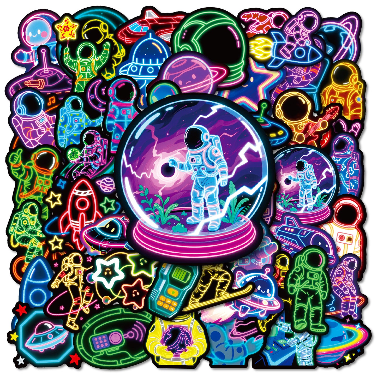 Sticker Pack Neon Astronaut Waterproof Vinyl For Luggage
