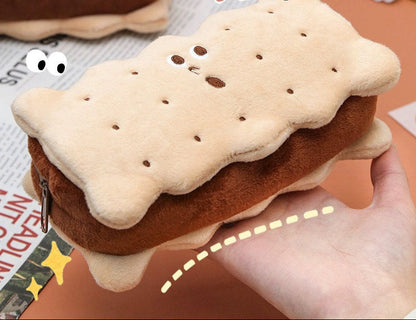 Plush Peanut Cookie Pencil Case Large Capacity
