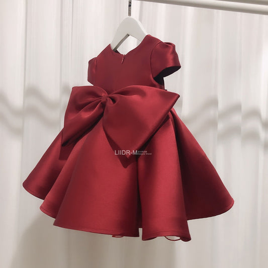 Burgundy Bowknot Dress for Girls Elegant Party Wear