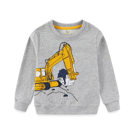 Kids Excavator Graphic Sweatshirt Soft Cotton Long Sleeve Pullover
