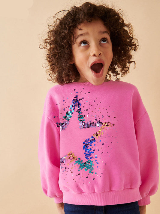 Trendy Long Sleeve Sequin Embroidered Sweatshirt for Girls